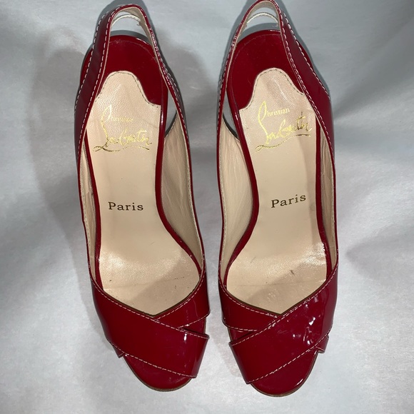 CHRISTIAN LOUBOUTIN size 38.5 red patent WEDGES - Picture 7 of 15
